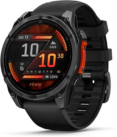 Rugged Garmin Fenix 8 multisport GPS smartwatch with topographic map display