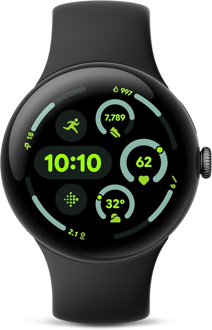 Google Pixel Watch 3 with round dome display and integrated Fitbit health tracking