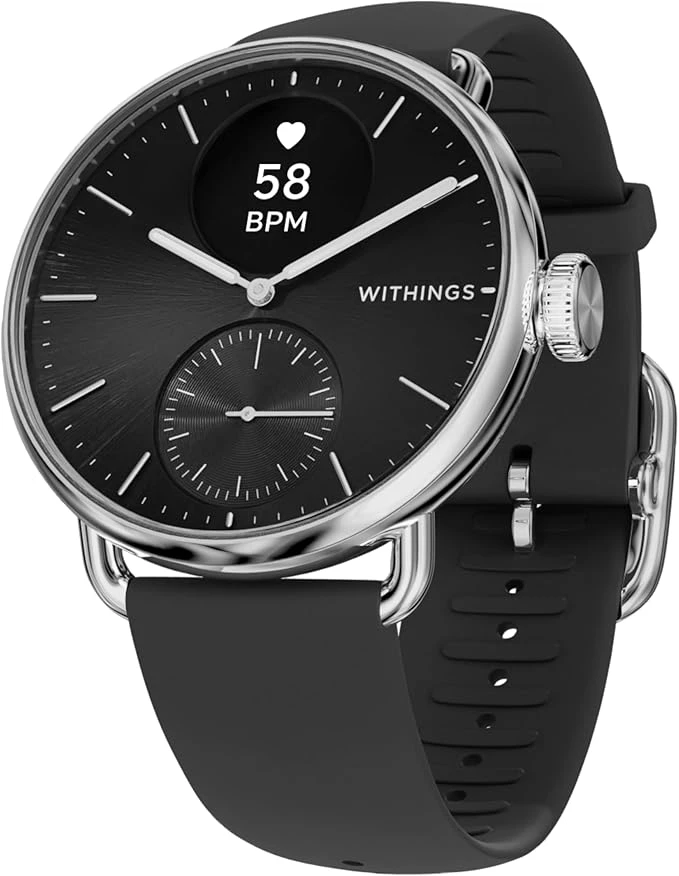 Elegant Withings ScanWatch 2 hybrid smartwatch with analog hands and health sensors