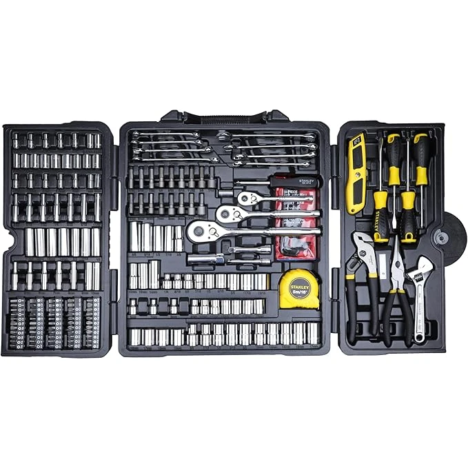Stanley 210-piece socket set with classic design and comprehensive mechanics tool selection