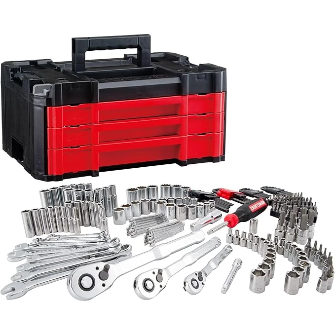 Craftsman 230-piece mechanics tool set with comprehensive wrench and socket selection in storage case