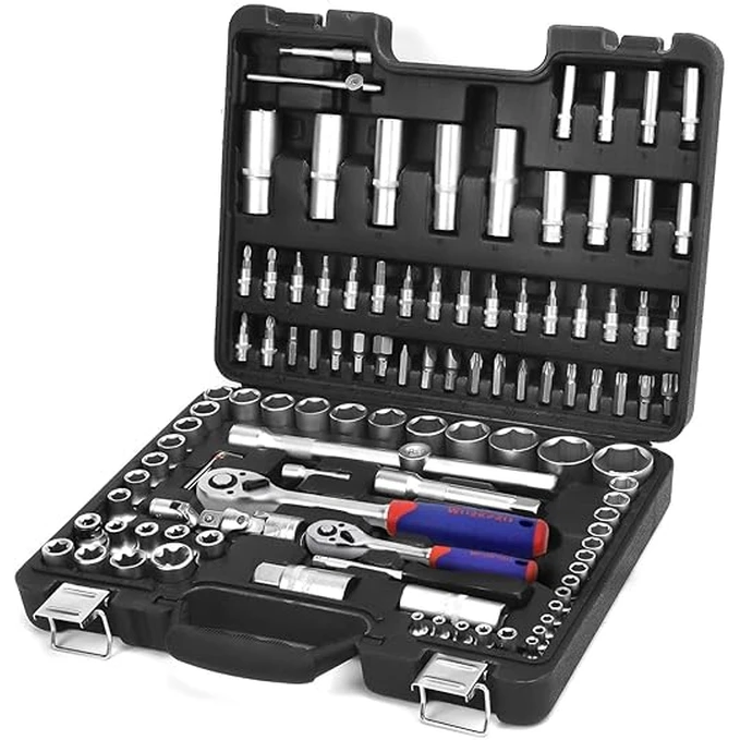WORKPRO 168-piece socket set with combination wrenches and ratchets in organized storage case