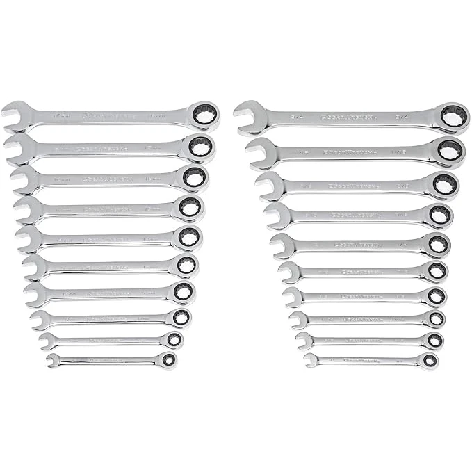 GearWrench 20-piece ratcheting combination wrench set in storage tray