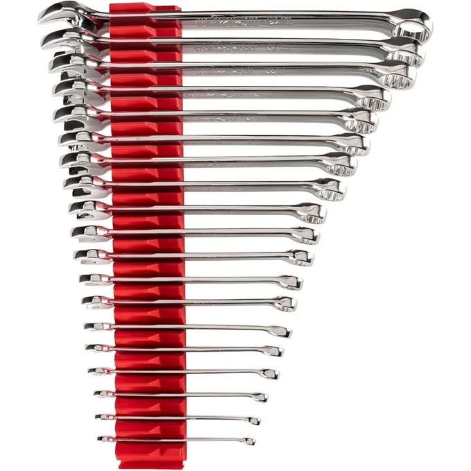 TEKTON long pattern combination wrench set with SAE sizes in roll-up storage pouch