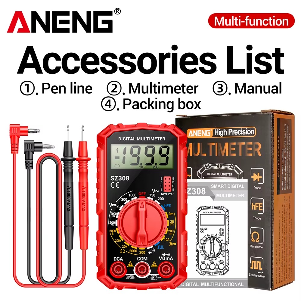 ANENG SZ308 digital multimeter with LCD backlight display on workbench