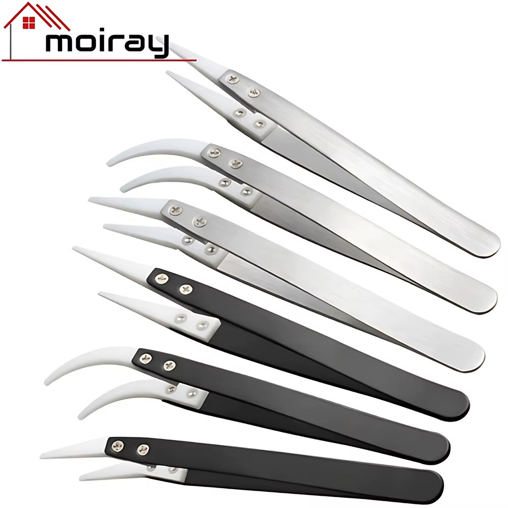 Ceramic-tip stainless steel ESD tweezers for heat-resistant high-temperature soldering applications