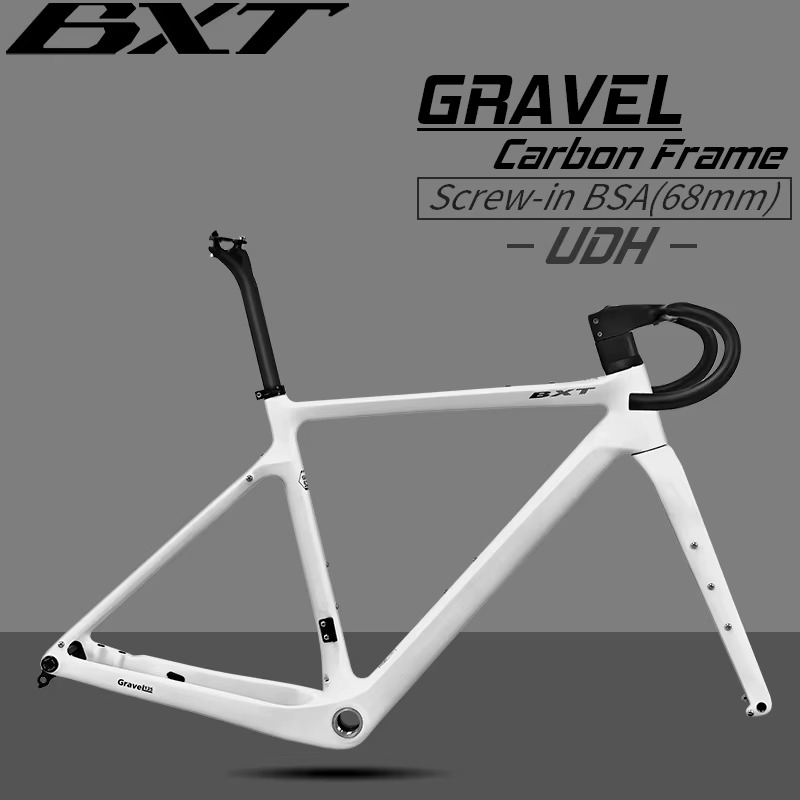 BXT carbon road bike frame and fork on a clean white background