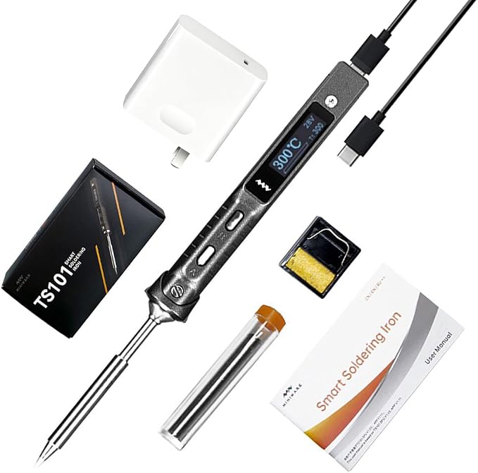 Miniware TS101 smart portable soldering iron with USB-C power and OLED screen
